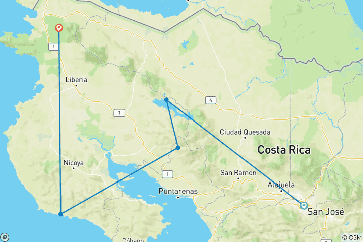 Kaart van Tropisch Costa Rica (San José naar Guanacaste) (2026)