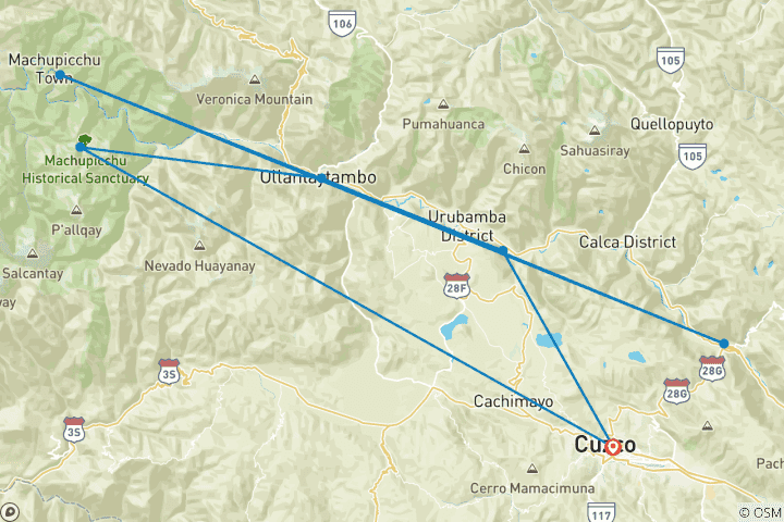 Map of Machu Picchu by Train Short Break (7 destinations)