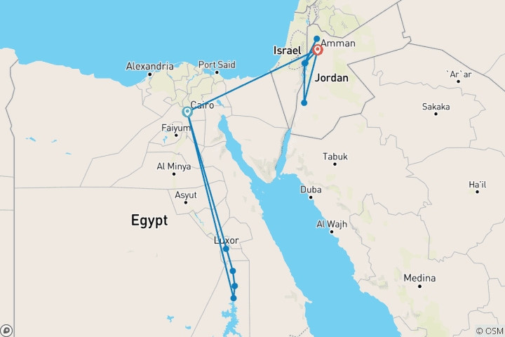 Carte du circuit Goût de l'Égypte avec Jordan 2026