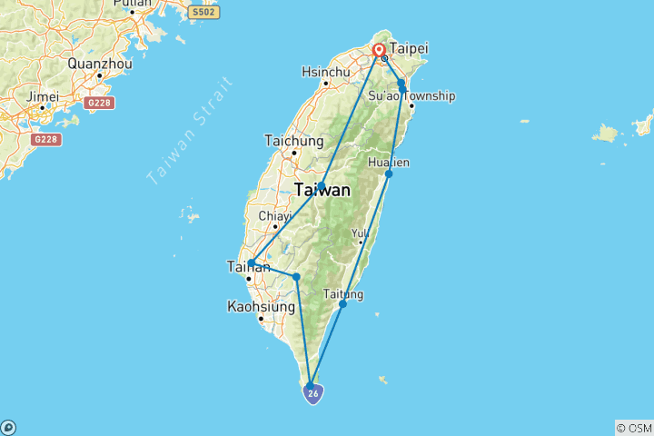 Carte du circuit TRÉSORS DE TAIWAN : UN VOYAGE DE 5 JOURS À TRAVERS L'ÎLE