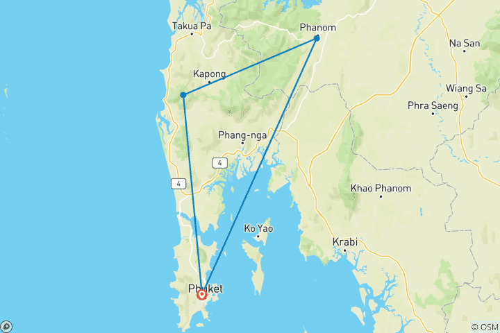 Carte du circuit Thaïlande du Sud 10 jours d'aventure et de sérénité : Phuket, Khao Sok et Khao Lak