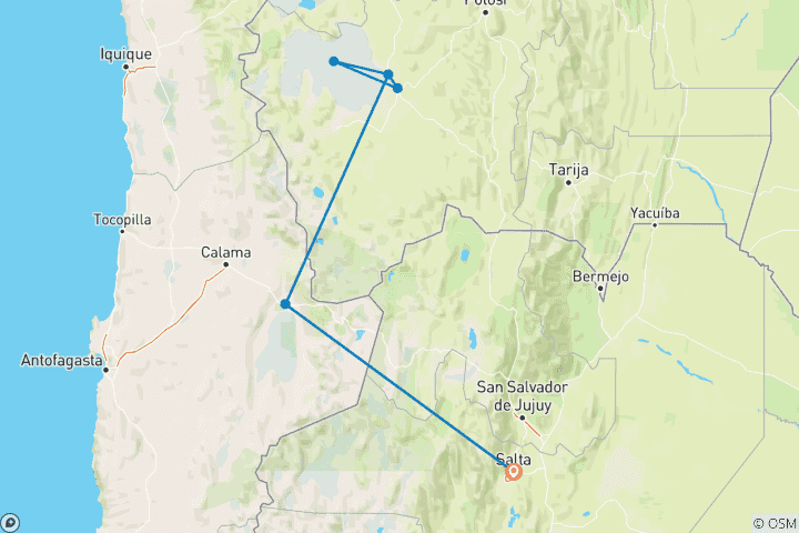 Map of Salta, Argentina - San Pedro de Atacama, Chile & Uyuni Salt flats, Bolivia - 11 days - Hostel