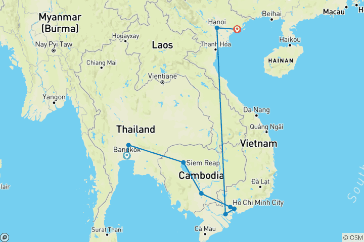 Mapa de Libera el Espíritu del Sudeste Asiático: Tailandia, Camboya y Vietnam en 14 días