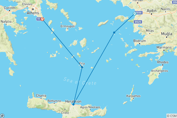 Karte von 3-Tages-Kreuzfahrt zu den griechischen Inseln ab Kusadasi