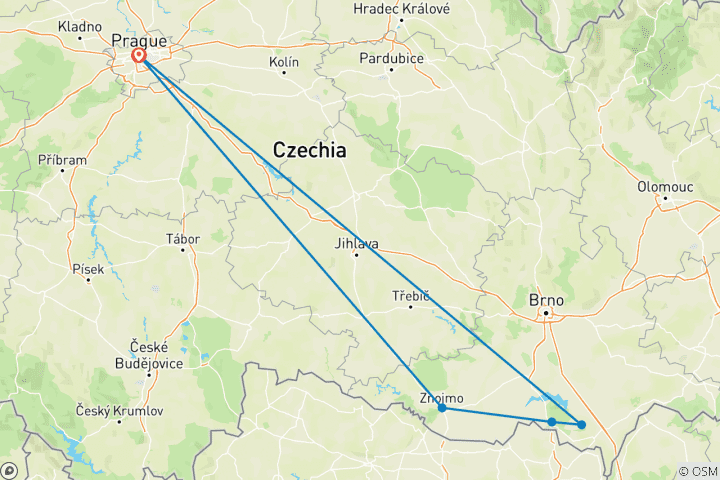 Map of WINE TOUR IN CZECHIA with visit of Prague