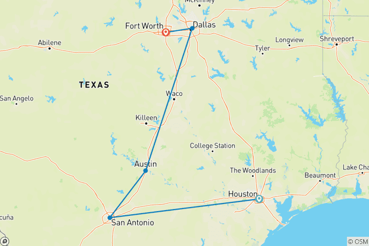 Carte du circuit Simply Texas (itinéraire inversé)