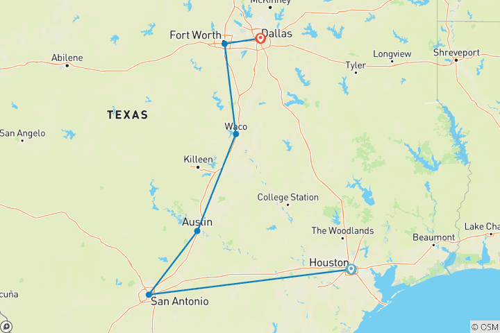 Carte du circuit Le Grand Texan (itinéraire inversé)