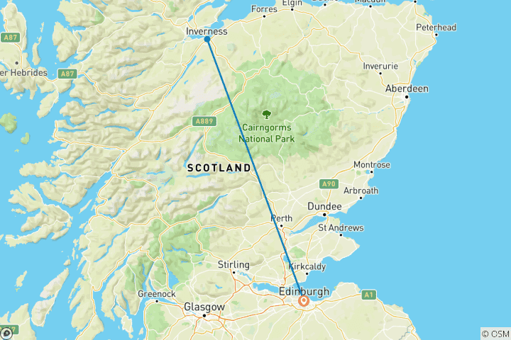 Karte von 6 Tage Edinburgh und Inverness mit dem Zug