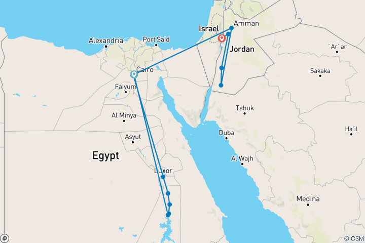 Karte von Ägypten mit Nilkreuzfahrt und Schätze von Jordanien