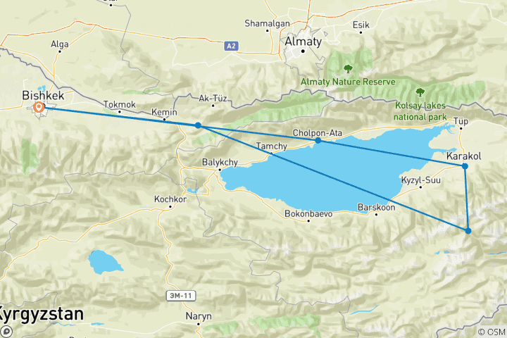 Map of 6 days 5 nights Winter tour in Kyrgyzstan