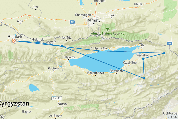 Map of Kyrgyzstan winter tour 9 days and 8 nights