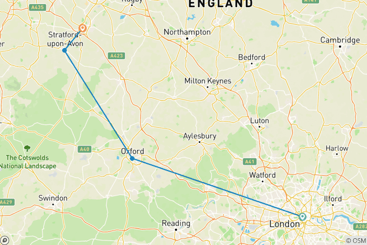 Map of 5 Day London, Oxford, Stratford And Warwick