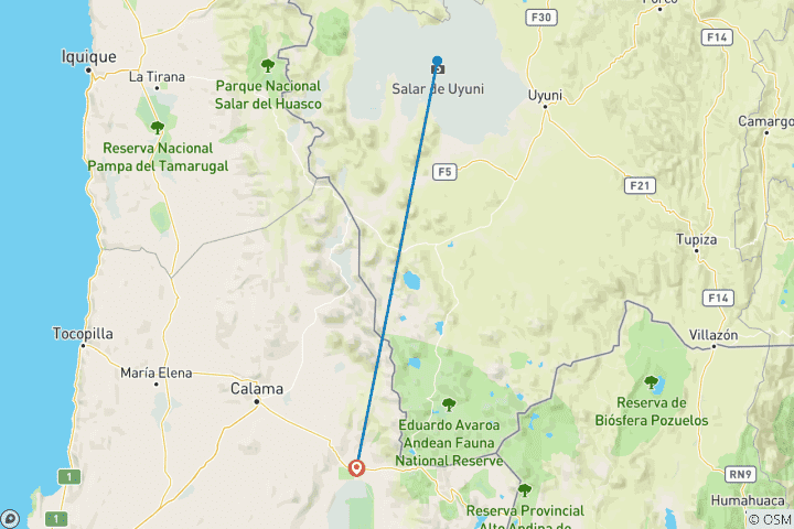 Map of San Pedro de Atacama & Uyuni Salt Flats