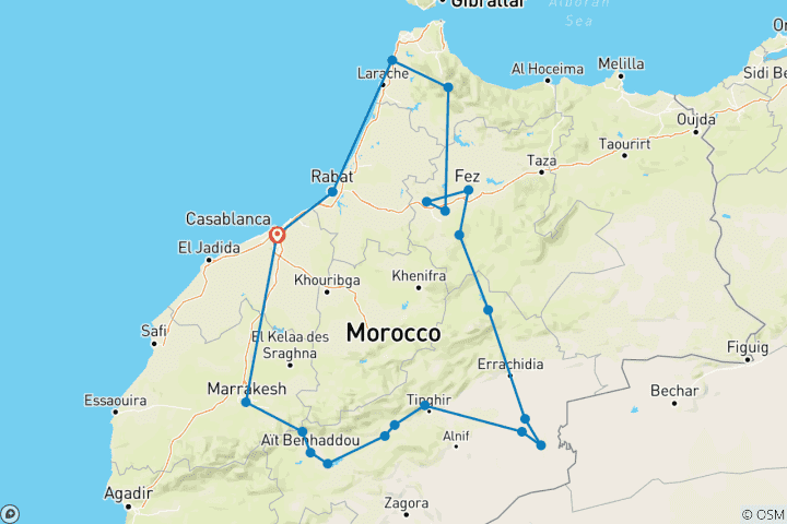 Map of 10-Days Private Morocco Tour from Casablanca To Casablanca