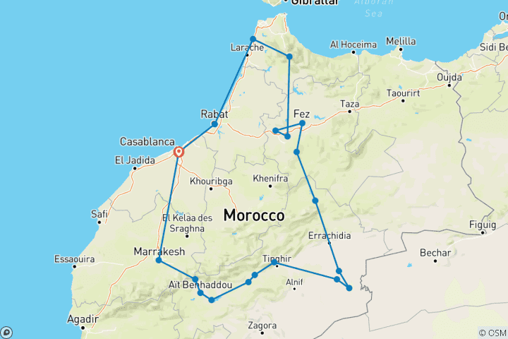 Carte du circuit Circuit privé de 10 jours au Maroc de Casablanca à Casablanca
