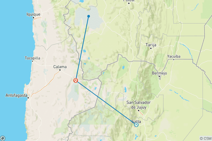 Map of Atacama desert and Uyuni salt flat - Group Adventure