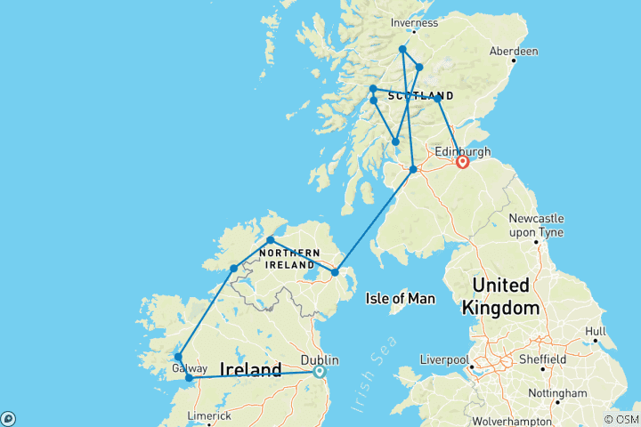 Map of Highlights of Ireland and Scotland (None, 11 Days)