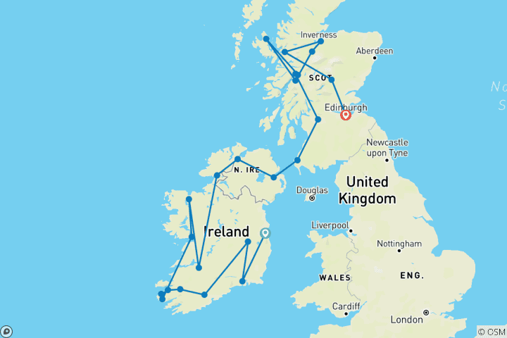 Carte du circuit Le meilleur de l'Irlande et de l'Écosse (aucun, 15 jours)