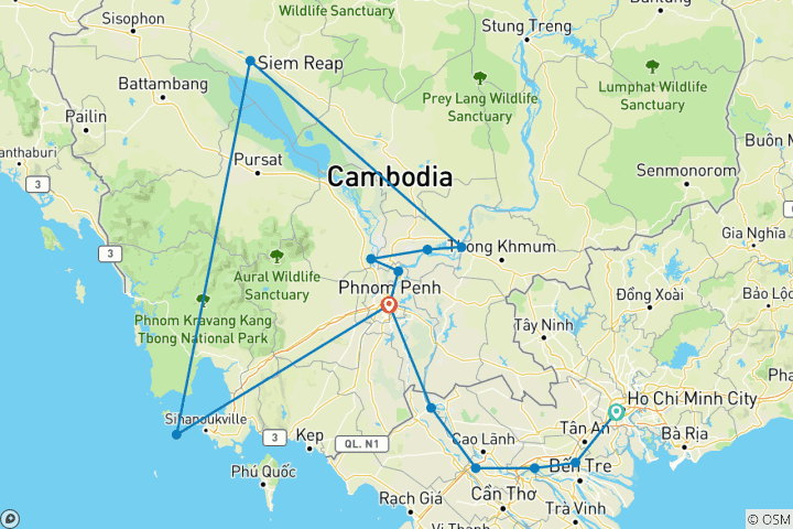 Karte von Mekong-Kreuzfahrt Saigon - Siem Reap