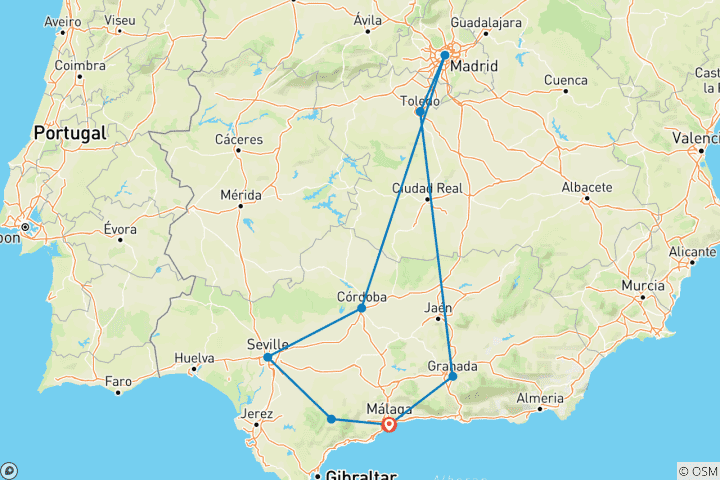 Mapa de Desde la Costa del Sol 5 Días Andalucía y Madrid