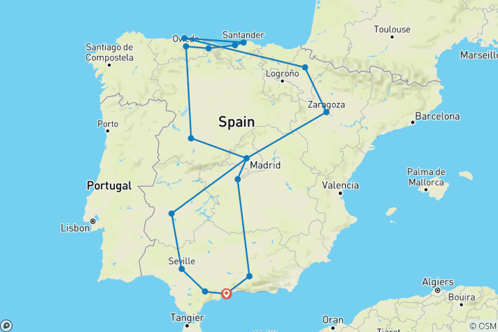 Map of From Costa del Sol 9-Day Andalucia Madrid & Green Spain