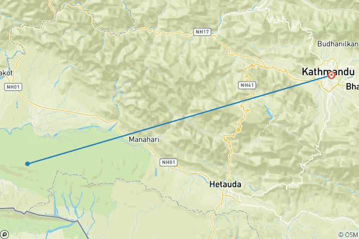 Carte du circuit Kathmandu Chitwan Tour