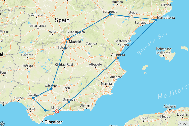 Karte von Andalusien und die Mittelmeerküste