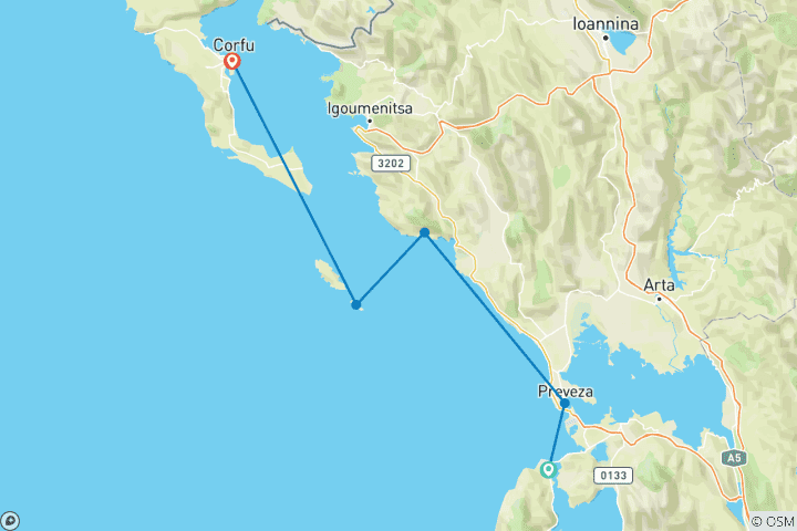 Map of Premier Gulet 18-39s: 5-Day Lefkada to Corfu