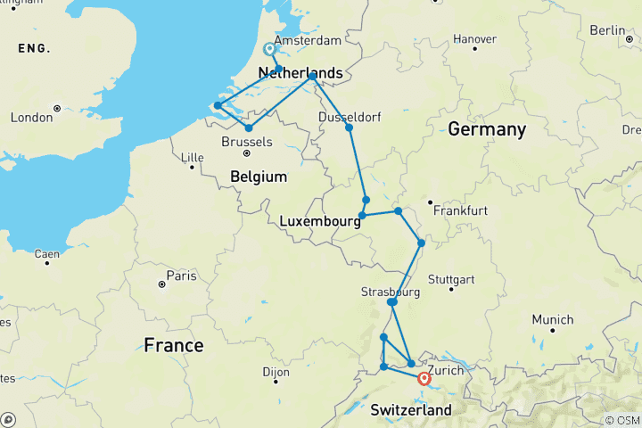 Map of Romantic Rhine & Moselle 2026 - 15 Days (16 destinations)