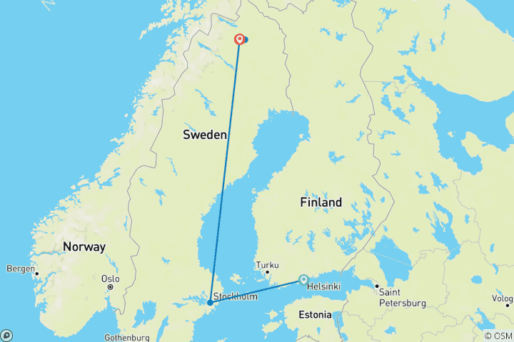 Mapa de Amando Laponia: Del tren polar al safari de huskies (from Helsinki to Kiruna)