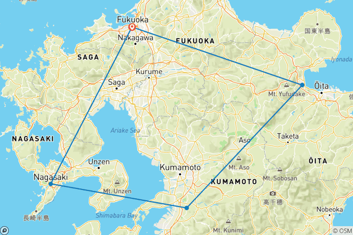 Map of Kyushu Highlights 8 days