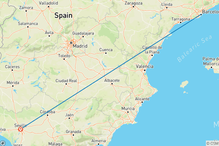 Map of Barcelona and Seville in a week