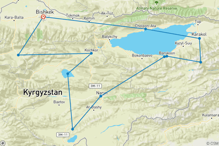 Map of Extreme jeep tour in Kyrgyzstan