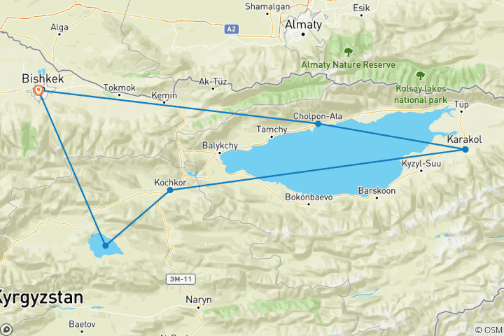 Map of 8 DAY 7 NIGHT TOUR KYRGYZSTAN