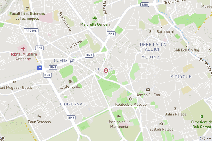 Kaart van Avontuur van een hele dag in Marrakech: luchtballon, quad rijden en kameeltocht