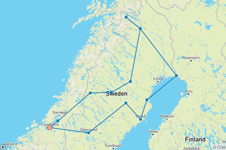 Karte von Natur pur - Nordschwedens Traumstrassen ab Trondheim