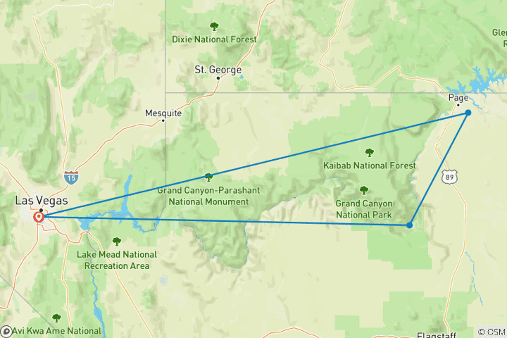 Map of 2 DAYS IN PARADISE: GRAND CANYON, HORSESHOE BEND, AND LAKE POWELL