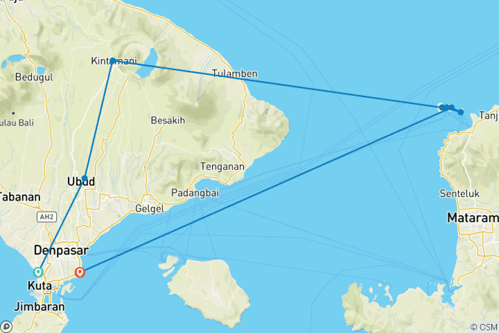 Map of Bali Island Hopping (8 Days)