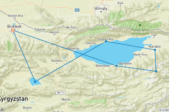Carte du circuit Circuit de 4 jours autour des lacs Son-Kul et Issyk-Kul