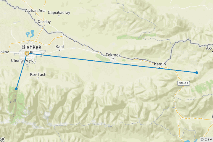 Map of Ski tour in Kyrgyzstan 6 days 5 nights