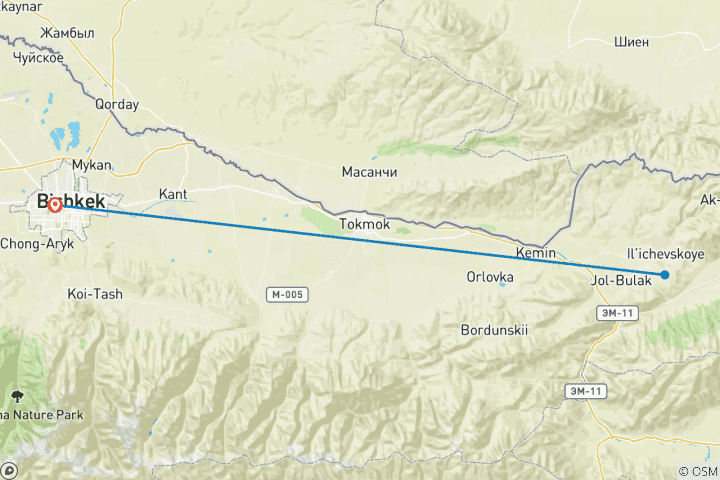 Map of Ski tour in Kyrgyzstan 6 days 5 nights