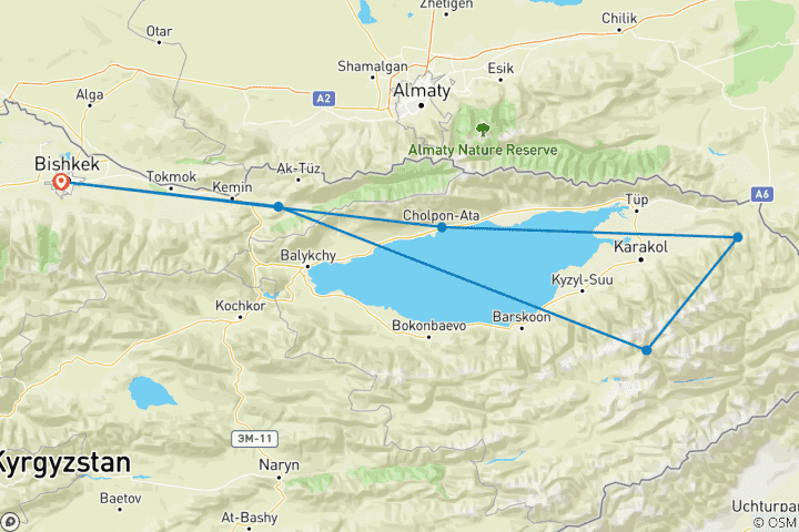 Map of 7 days 6 night Winter tour in Kyrgyzstan