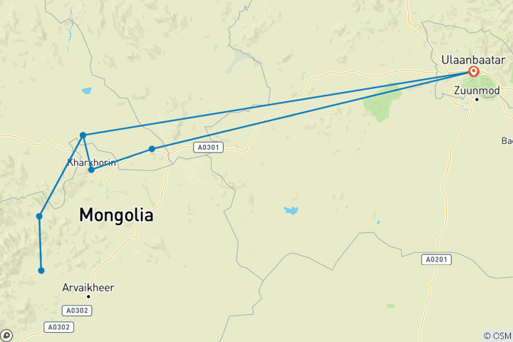 Map of Steppe Rider Horseback Tour 12 days
