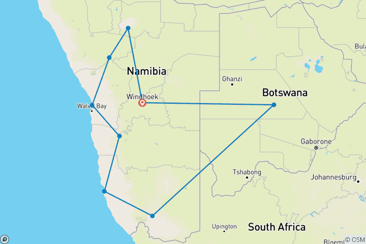 Map of 17 Days Highlights Namibia