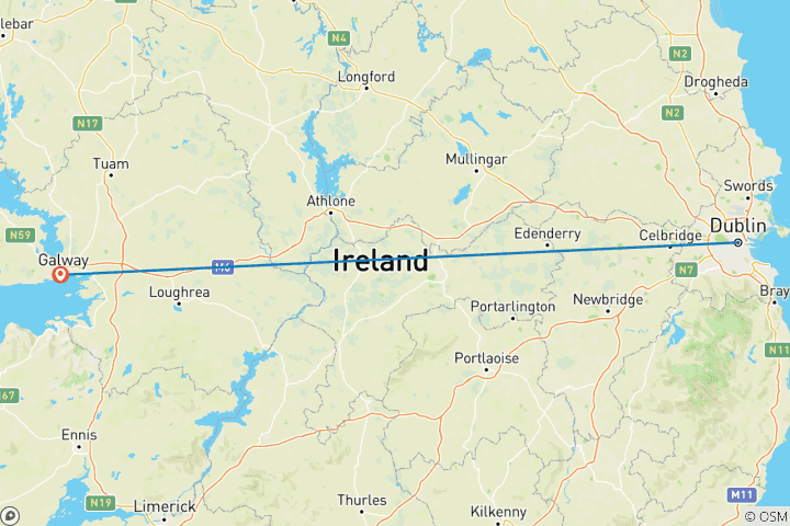 Map of 7 Day Dublin And Galway By Train