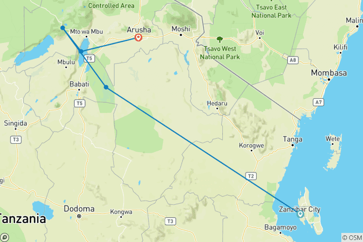 Map of 3-Day Safari: Tarangire, Ngorongoro Crater, and Lake Manyara