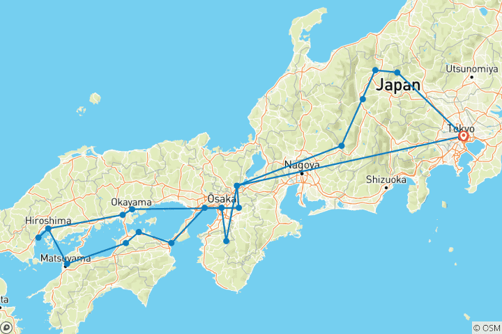 Mapa de Recorrido por los Paisajes de Japón desde Tokio en 13 días