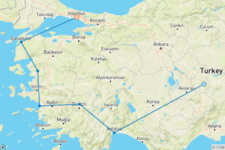 Karte von Schätze der Türkei - 10 Tage Kleingruppenreise