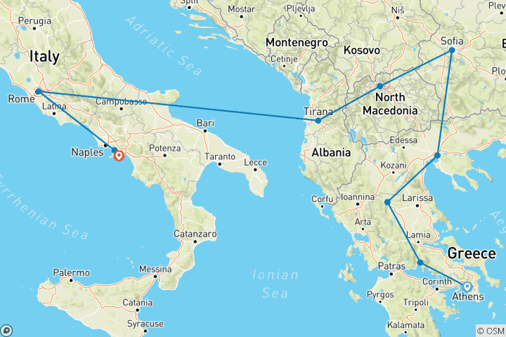 Carte du circuit IT - Athènes à Rome et Amalfi - Circuit Grèce, Balkans et Italie avec 1 vol inclus