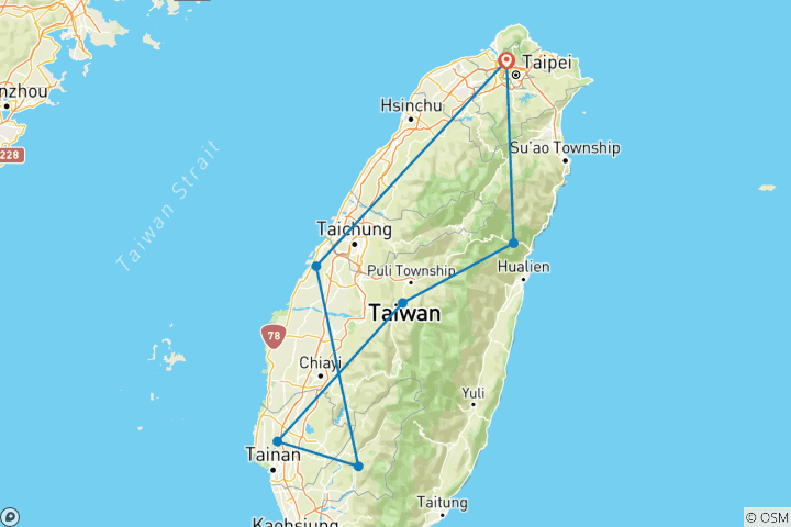 Map of 【Taiwan】7 Days Discover Formosa Tour Package